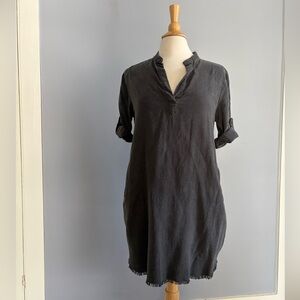Bella Dahl Dark Olive Shirt Dress Medium Raw Hem